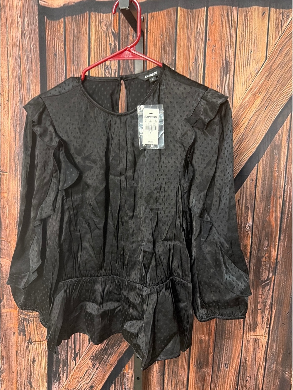 Express Black Ruffle Detail Long Sleeve Blouse Size M